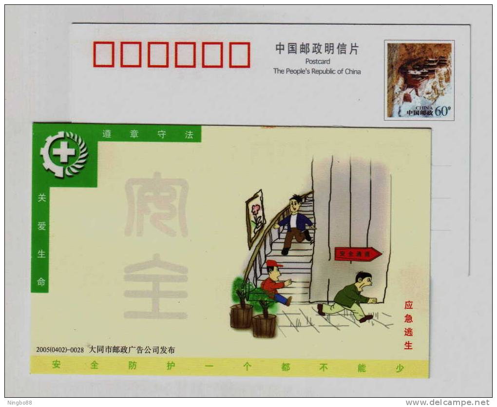 Plan Of Emergency Escape,fire Safety Passage,CN 05 Datong Safety Production Advertising Pre-stamped Card - Accidentes Y Seguridad Vial