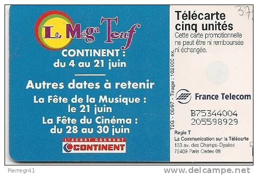 CARTE-FR-PRIVEE-Gn372-06/97-5U-GEM2-CONTINENT-LE MEGA TEUF-N°Série 4004-Utilisé- TBE - 5 Eenheden