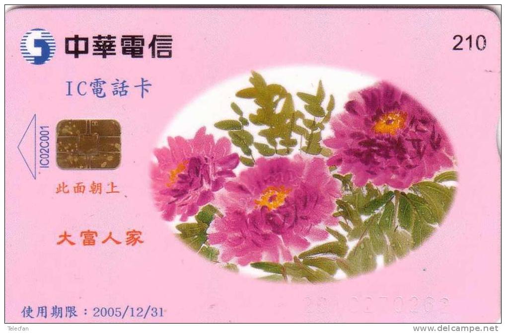 TAIWAN CARTE 2 SERIE FLEURS FLOWERS SET 210U GLOSSY VALID 2005/12/31  RARE - Taiwan (Formosa)