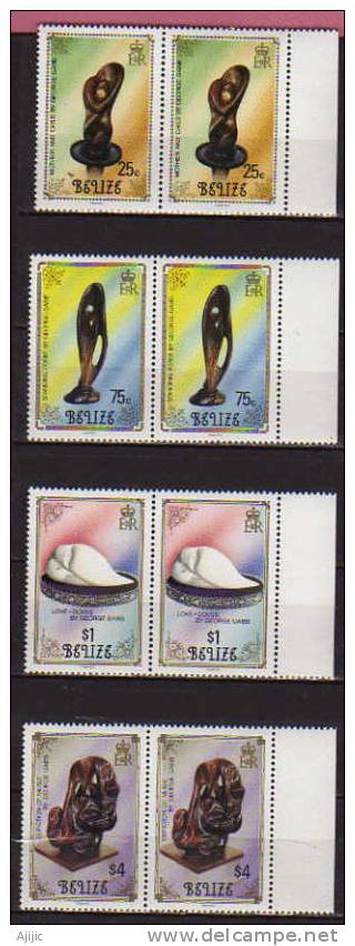 Sculptures Sur Bois.   850/53 Neufs **  En Bloc De 2 . Bord De Feuille. Cote  27.00 € - Belize (1973-...)