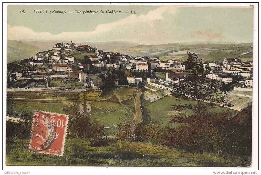 Cp , 69 , THIZY , Vue Générale Du Château , Voyagée - Thizy