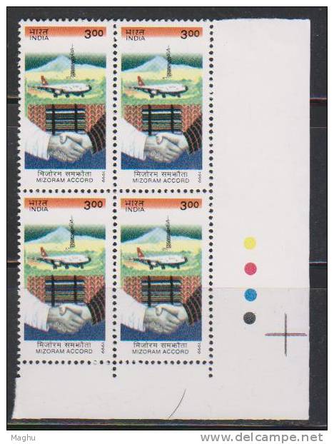 India MNH 1999 Block Of 4,  Mizoram Accord, Mizoram Cloth, Textiles, Airplane - Hojas Bloque