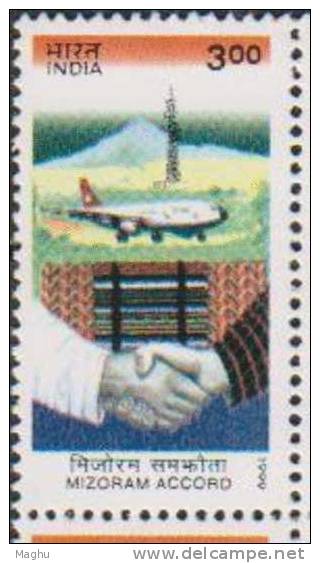 India MNH 1999 Block Of 4,  Mizoram Accord, Mizoram Cloth, Textiles, Airplane - Hojas Bloque