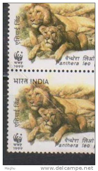 India MNH 1999, Block Of Asiatic Lions, Lion, Animal, WWF, W.W.F., As Scan, Folded - Blocks & Kleinbögen