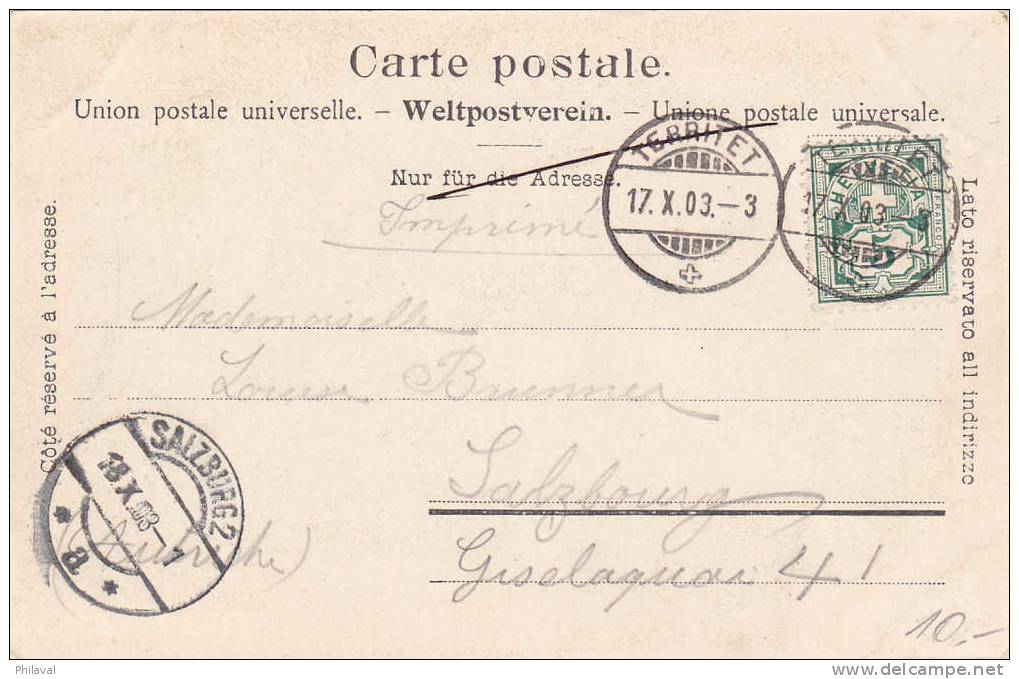 MONTREUX : Oblitérée Le 7.10.1903 à Territet, Pour Salzburg - Montreux