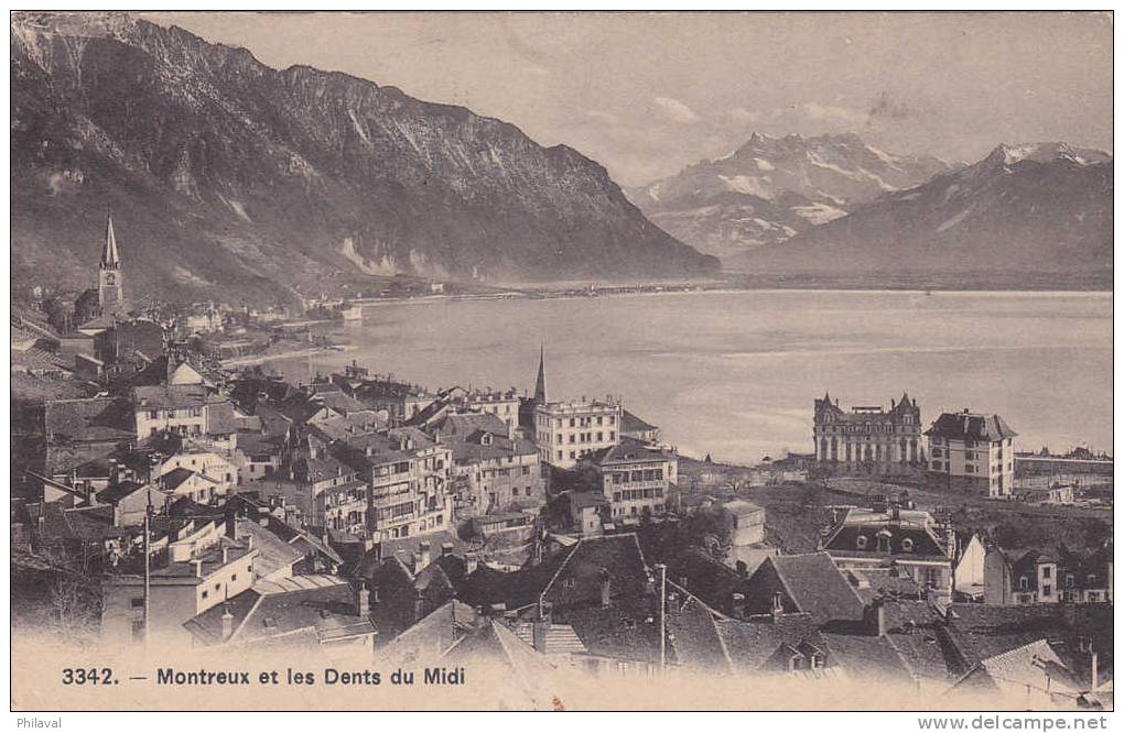 Montreux Et Les Dents Du Midi - Oblitérée Le 18.V.1909 à Aubonne - Aubonne