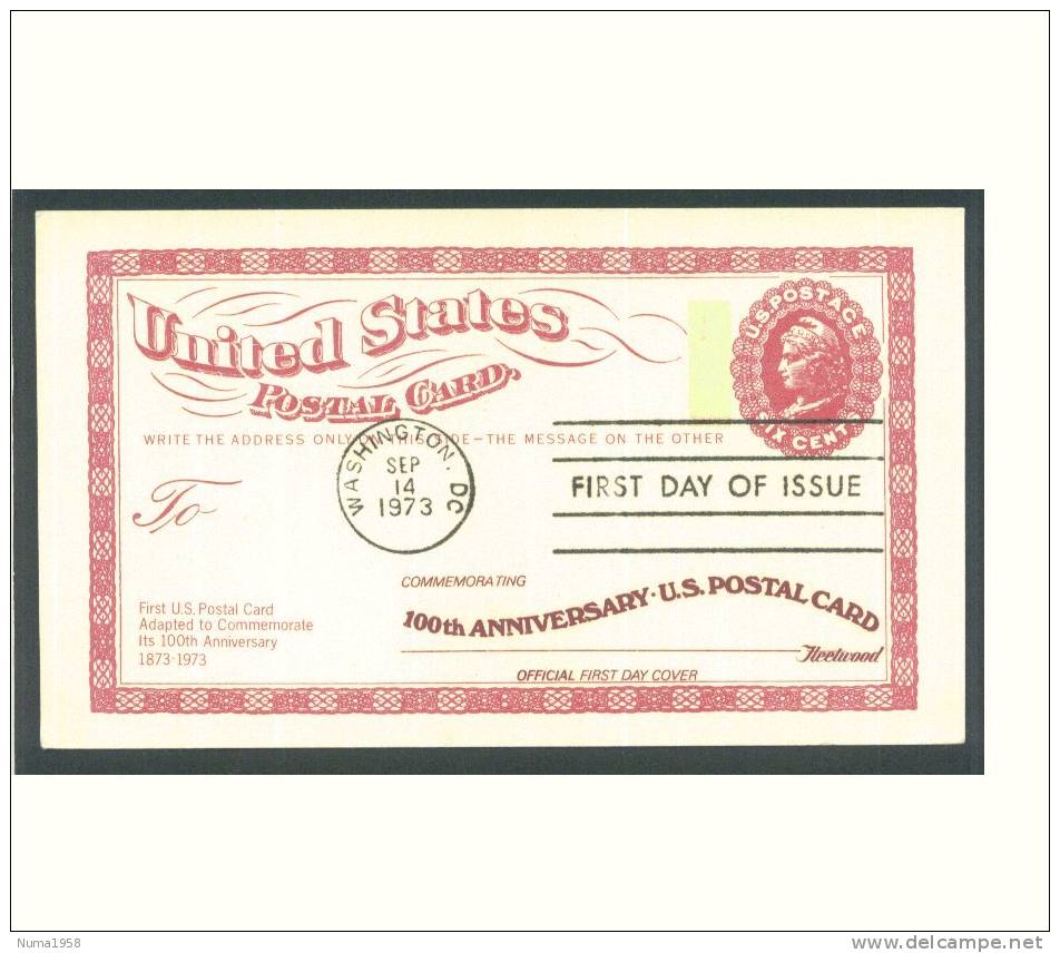 PREMIER JOUR FDC ETATS UNIS USA 100 TH ANNIVERSARY US POSTAL CARD 100EME ANNIVERSAIRE US POSTAL CARD - 1971-1980