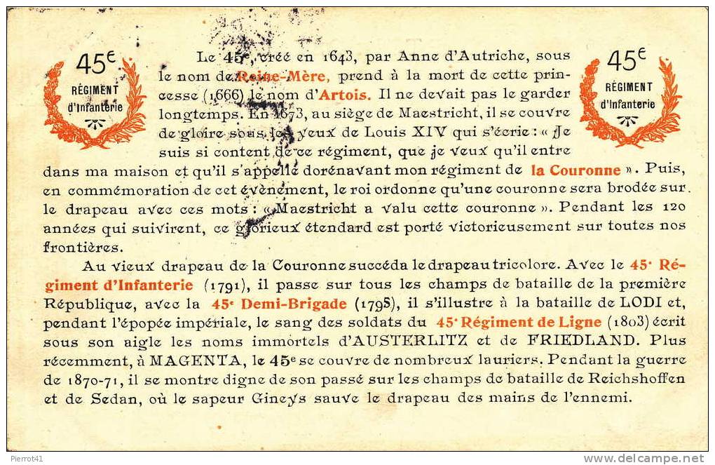 MILITARIA - Régiments - 45ème Régiment D'Infanterie - Régiments