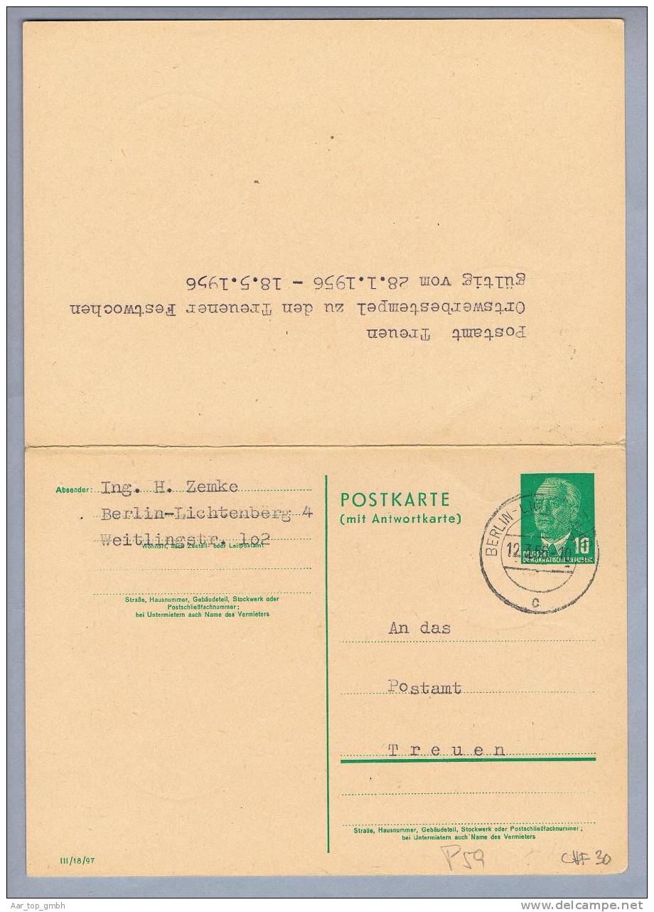 DDR Ganzsache 1956-03-12 Doppelkarte Mit Werbestempel Trauen - Postales - Usados