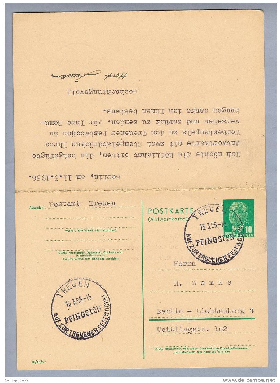 DDR Ganzsache 1956-03-12 Doppelkarte Mit Werbestempel Trauen - Postcards - Used