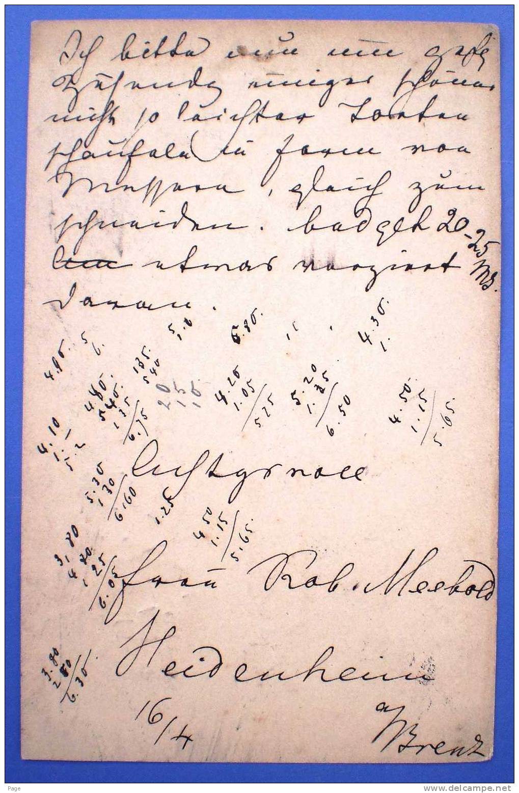 Ellwangen,Ganzsache,Silberarbeiter  L.Werkmann, Heidenheim,Frau Rob.Meebold,1890 - Sonstige & Ohne Zuordnung