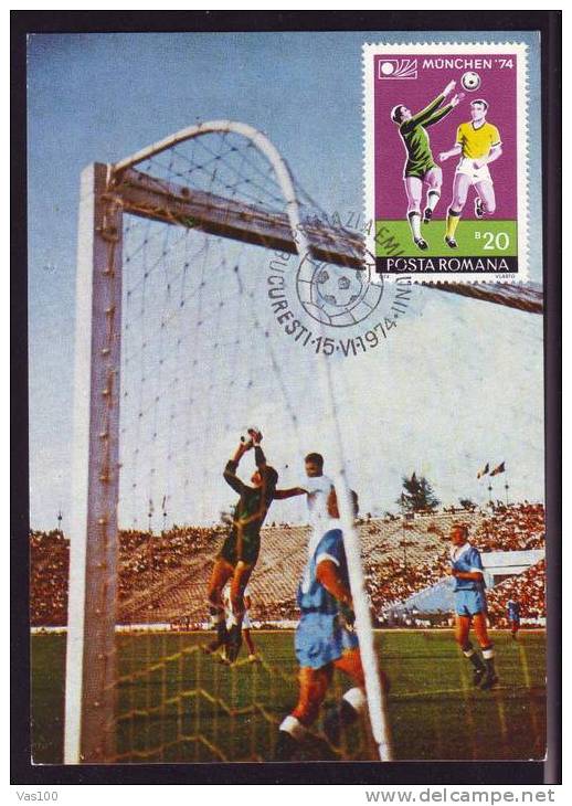 Football Munchen 1974 WORLD CUP MAXICARD FDC Cancell First Day  ROMANIA. - 1974 – Allemagne Fédérale