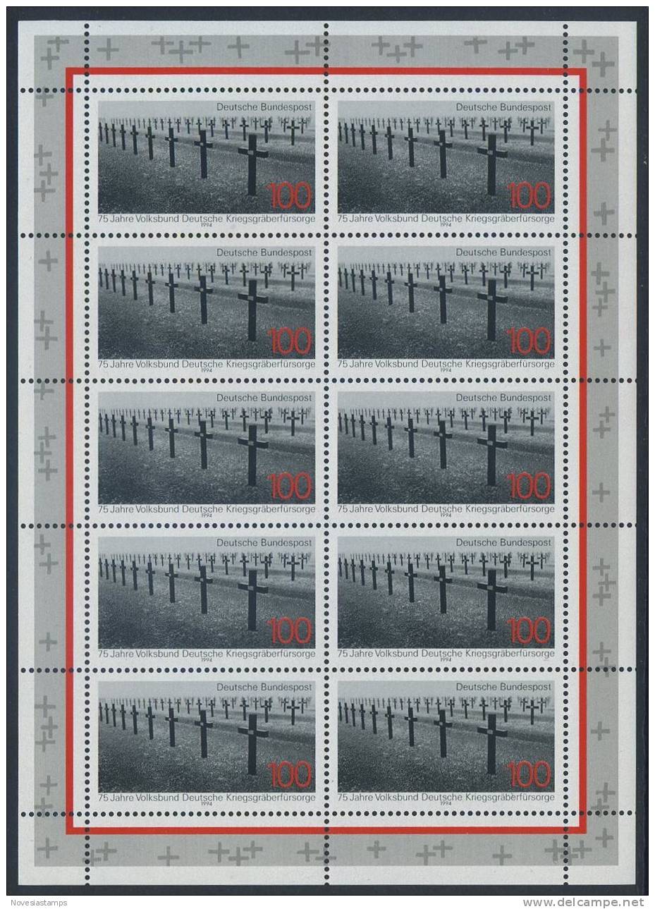 !a! GERMANY 1994 Mi. 1768 MNH SHEET(10) -German War Graves Commission - 1991-2000