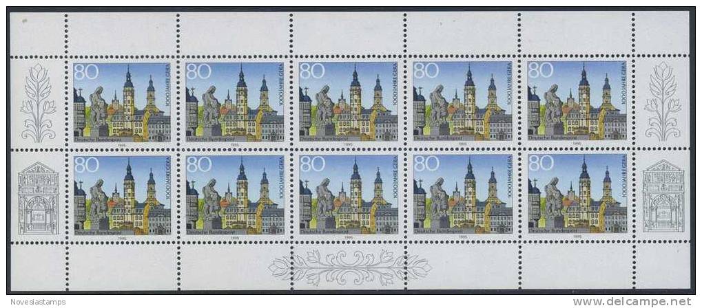 !a! GERMANY 1995 Mi. 1772 MNH SHEET(10) -1000 Years Town Of Gera - 1991-2000