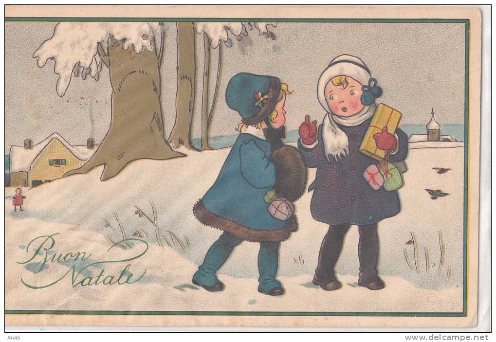 BUON NATALE AUGURI BAMBINI VG1928 ORIGINALE D´EPOCA 100% - Other & Unclassified