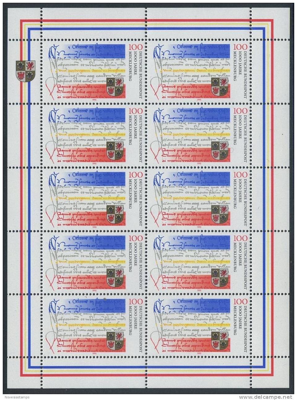 !a! GERMANY 1995 Mi. 1782 MNH SHEET(10) -1000 Years Mecklenburg - 1991-2000