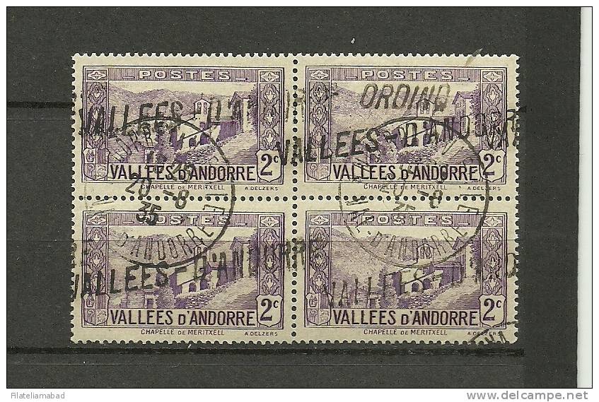 ANDORRA CORREO FRANCES- BLOQUE DE 4 SELLOS MATASELLADOS + VALLES D'ANDORRA ORDINO BONITA VARIEDAD FILATELICA. - Used Stamps