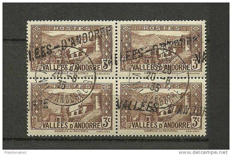 ANDORRA CORREO FRANCES- BLOQUE DE 4 SELLOS MATASELLADOS + VALLES D'ANDORRA BONITA VARIEDAD FILATELICA. - Oblitérés