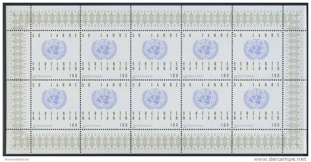 !a! GERMANY 1995 Mi. 1804 MNH SHEET(10) -50 Years United Nations - 1991-2000