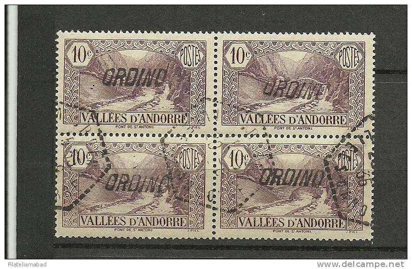 ANDORRA CORREO FRANCES- BLOQUE DE 4 SELLOS MATASELLADOS + ORDINO BONITA VARIEDAD FILATELICA. - Used Stamps