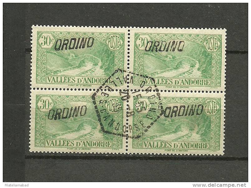 ANDORRA CORREO FRANCES- BLOQUE DE 4 SELLOS MATASELLADOS + ORDINO BONITA VARIEDAD FILATELICA.( C.S.U) - Used Stamps