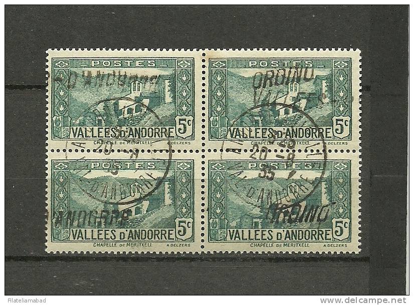 ANDORRA CORREO FRANCES- BLOQUE DE 4 SELLOS + VALLES D'ANDORRA Y ORDINO VARIEDAD FILATELICA. (C.S.U.) - Used Stamps
