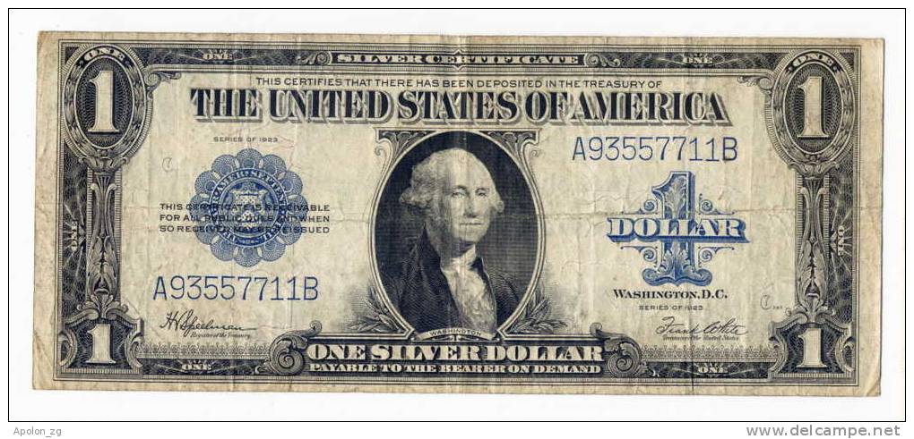 USA : 1 Dollar 1923  F/VF * SILVER CERTIFICATE*  P-342  / Ser.# 93557711 LARGE DOLLAR. - Certificats D'Argent (1878-1923)