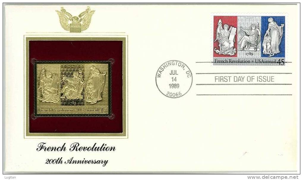 UNUSUAL STAMPS - FDC FIRST DAY COVER - YEAR 1989 - 1 Pcs. USA GOLDEN REPLICAS OF UNITED STATES OF AMERICA  GOLD STAMPS - Autres & Non Classés