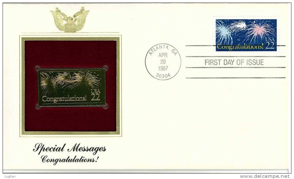 UNUSUAL STAMPS - FDC FIRST DAY COVER - YEAR 1987 - 1 Pcs. USA GOLDEN REPLICAS OF UNITED STATES OF AMERICA  GOLD STAMPS - Other & Unclassified