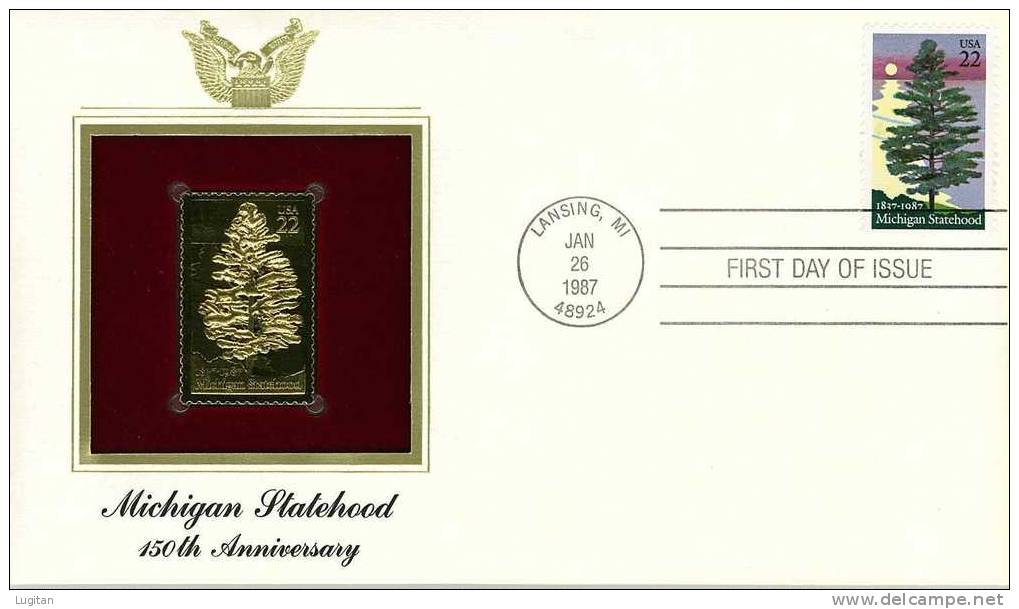 UNUSUAL STAMPS - FDC FIRST DAY COVER - YEAR 1987 - 1 Pcs. USA GOLDEN REPLICAS OF UNITED STATES OF AMERICA  GOLD STAMPS - Other & Unclassified