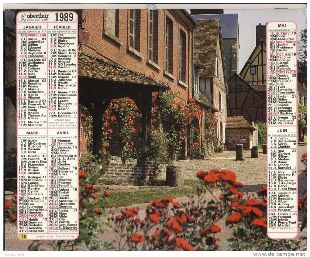 ALMANACH CALENDRIER  PTT DOUBLE  1989  VIENNE - OBERTHUR   - PAYSAGE - Big : 1981-90