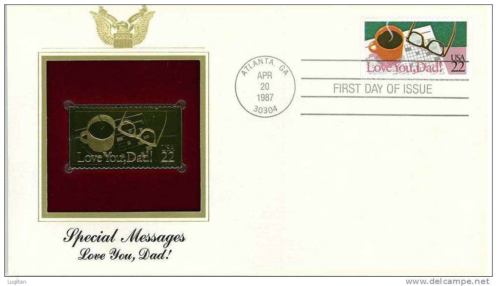 UNUSUAL STAMPS - FDC FIRST DAY COVER - YEAR 1987 - 1 Pcs. USA GOLDEN REPLICAS OF UNITED STATES OF AMERICA  GOLD STAMPS - Other & Unclassified