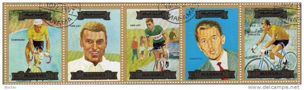 Rad Profis der Tour de France 1972 Manama 1175/94, 9xZD+ Kleinbogen o 16€ Radrennen se-tenant sport sheetlet from arabia