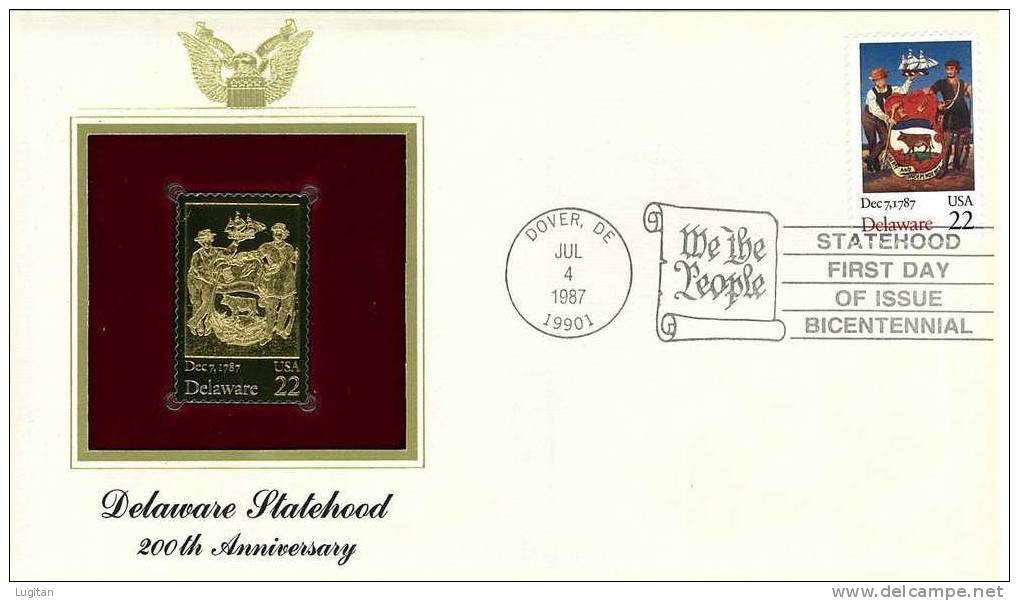 UNUSUAL STAMPS - FDC FIRST DAY COVER - YEAR 1987 - 1 Pcs. USA GOLDEN REPLICAS OF UNITED STATES OF AMERICA  GOLD STAMPS - Other & Unclassified