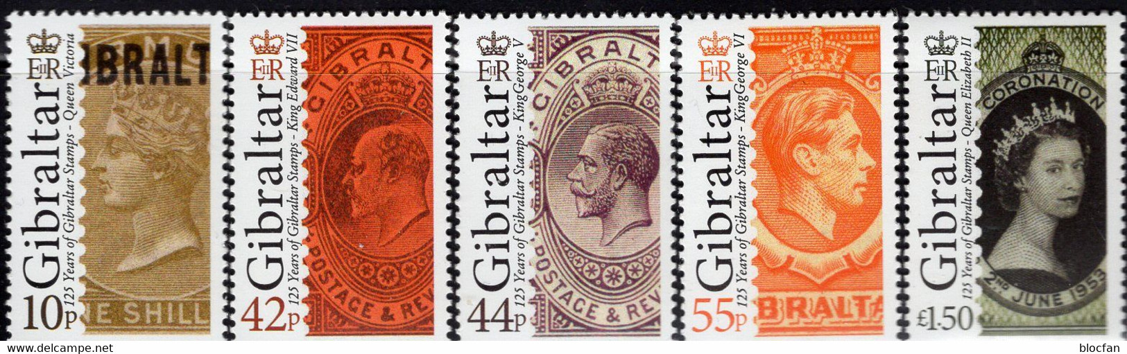 Jubiläum Briefmarken 2011 Gibraltar 1425/9 ** 10€ Stamp On Stamps #5,46,74,117,133 King/Queen Of UK Set Philatelics - Gibraltar