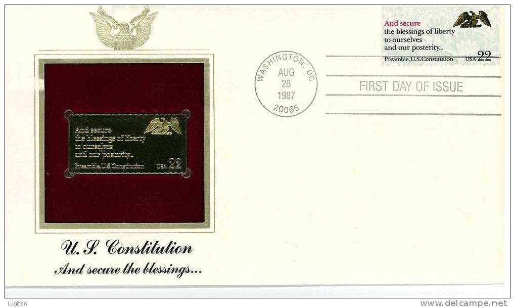 UNUSUAL STAMPS - FDC FIRST DAY COVER - YEAR 1987 - 1 Pcs. USA GOLDEN REPLICAS OF UNITED STATES OF AMERICA  GOLD STAMPS - Other & Unclassified