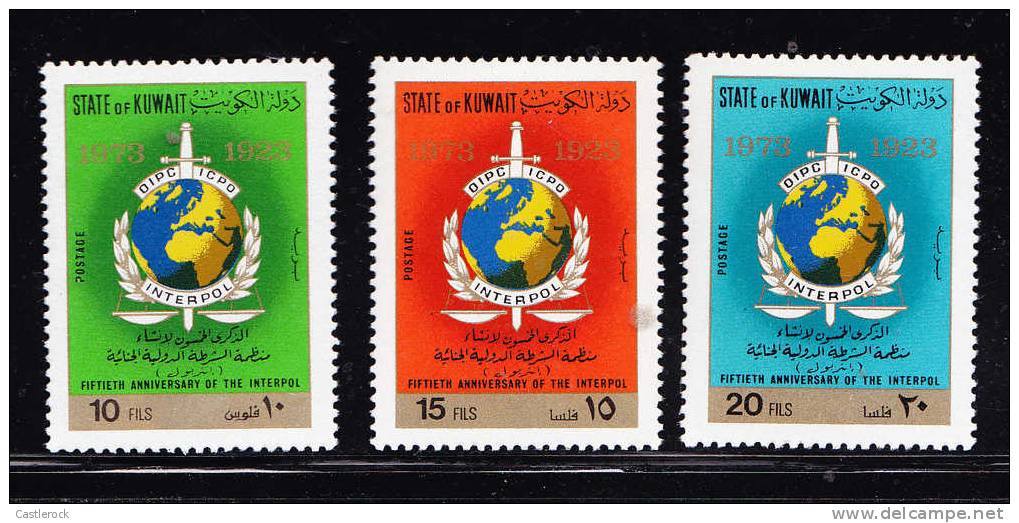 T)1973,KUWAIT,SET(3),INTERPOL EMBLEM,SCN 569-571,MNH,PERF.12 - Koweït