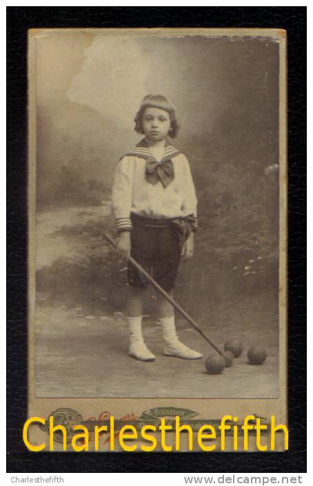 VIEILLE PHOTO SUR CARTON - BILLARD - JEU DE BOULES - JEU D´ ENFANT - Other & Unclassified