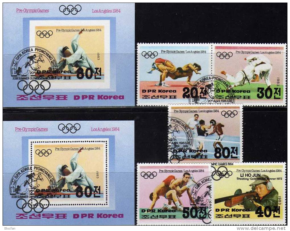 Olympia Los Angeles 1984 Korea 2355/59,Block 142A Plus B O 18€ Judo Ringen Boxen Schießen Olympic Bloc Sheet From Corea - Corée Du Nord