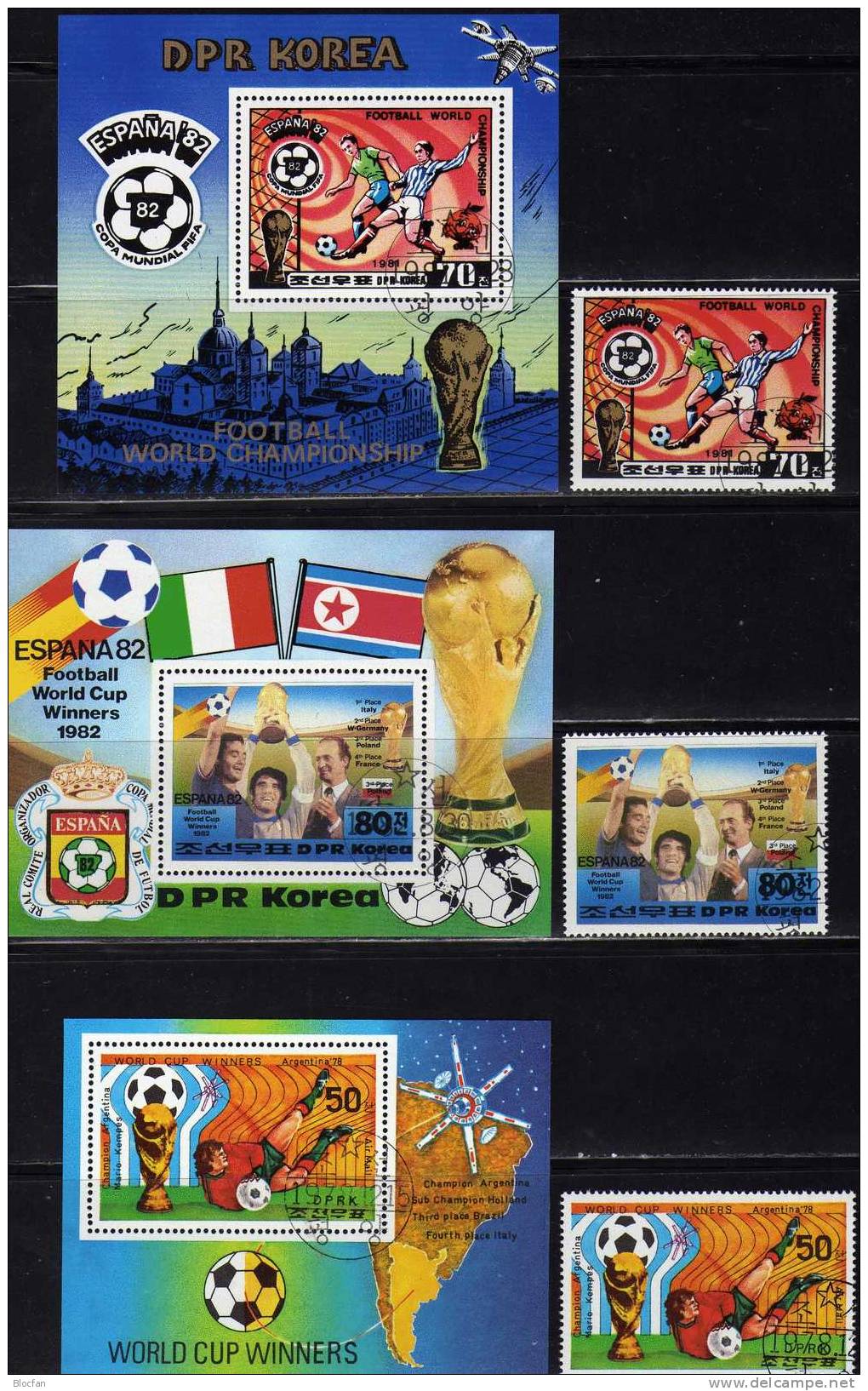 Fussball WM 1978 Korea Block 52, 94, 123 O 18€ Plus Bl.-M. Gewinner Maskottchen Siegesfeier Soccer Bloc Sheet From Corea - Korea (Nord-)
