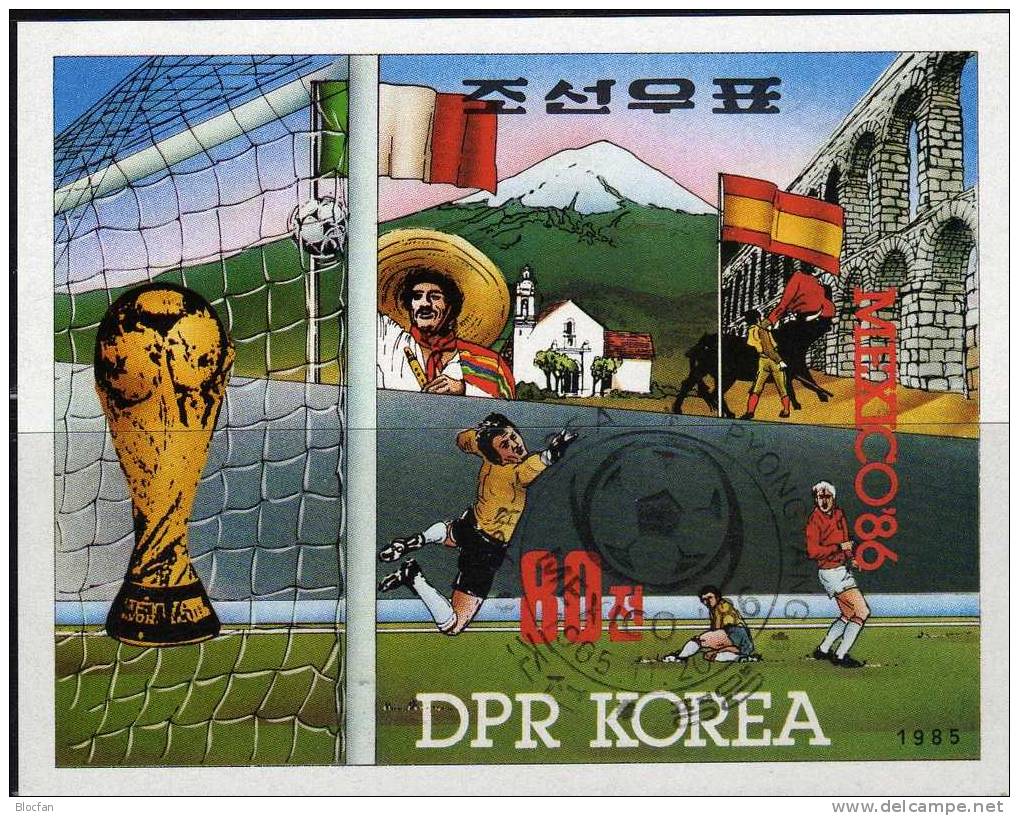 Fussball WM Mexiko 1986 Korea Block 210A Plus B O 14€ Torwart Und Flaggen Flag Imperforiert Bloc Soccer Sheet From Corea - Korea (Nord-)