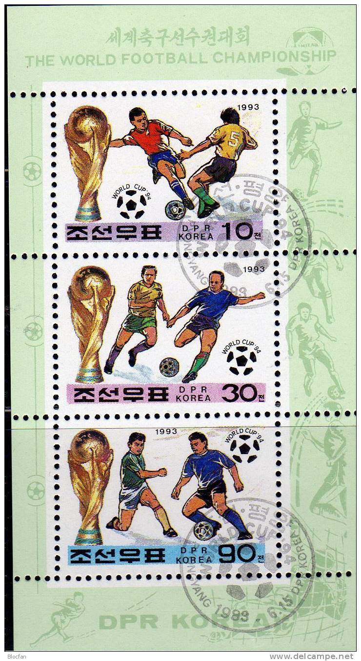 Fussball-WM USA 1994 Korea 3421-6 Plus Kleinbogen O 8€ Fußball Spieler Pokal Logo Se-tenant Soccer Sheetlet From Corea - Korea (Nord-)