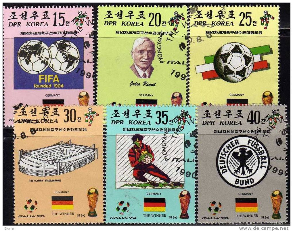 Fussball WM In Italien 1990 Flagge Korea 3120/6 Plus Block 256 O 7€ Sieg Von Germany Flag Bloc Soccer Sheet From Corea - Korea (Nord-)
