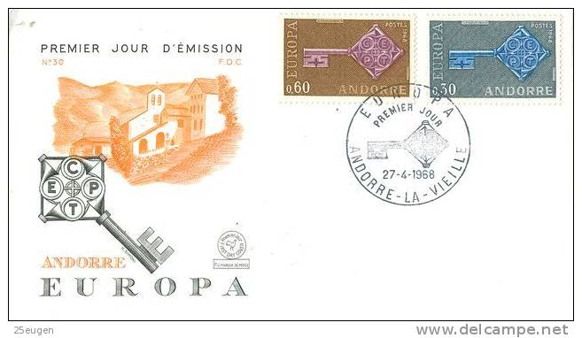 FRENCH ANDORRA  EUROPA CEPT 1968   FDC - 1968