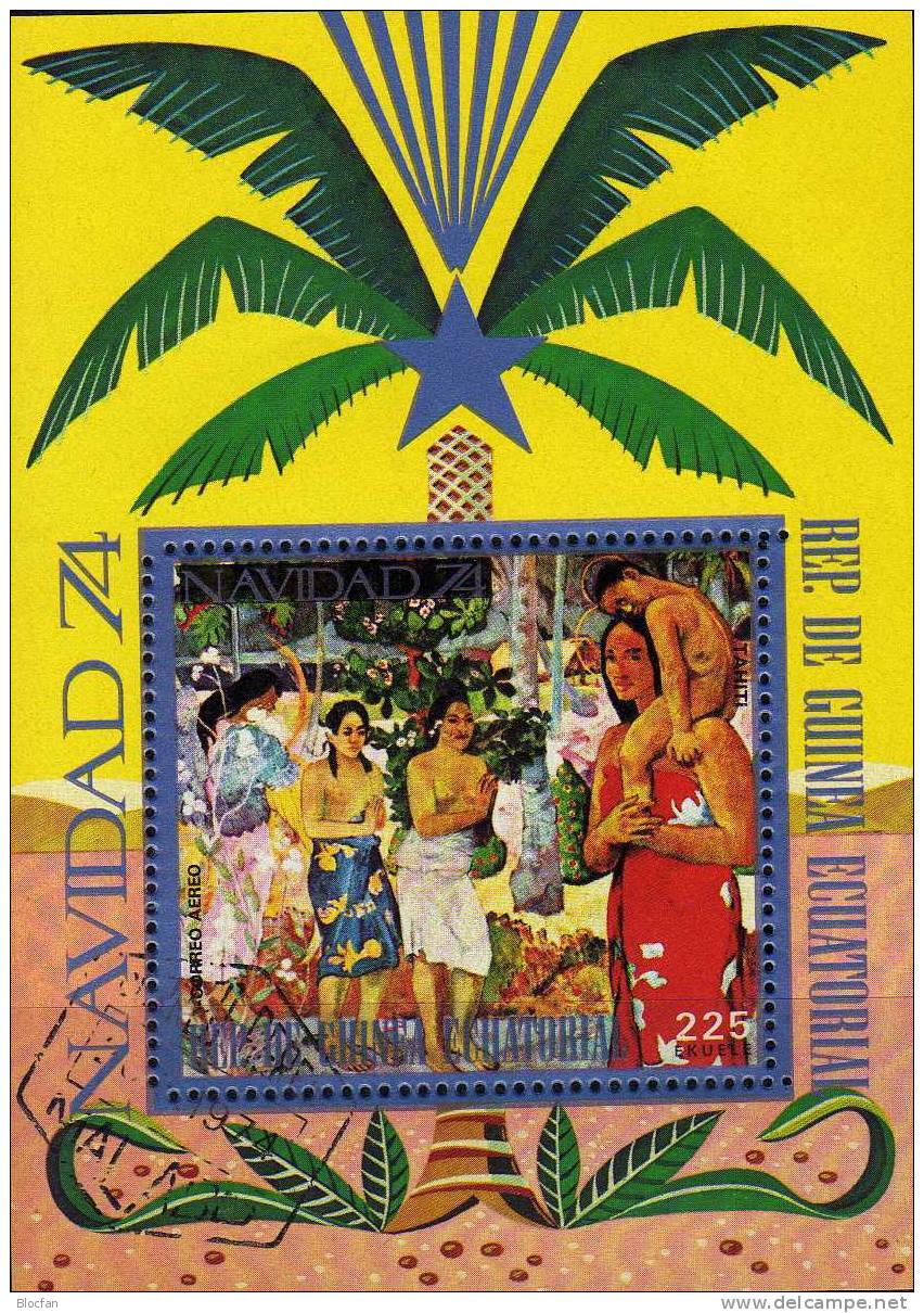 Christmas In Tahiti China 1974 Guinea Äquatorial Block 132+ 133 O 5€ Weihnachten Gemälde Painting Bloc Sheet From Africa - Guinée Equatoriale