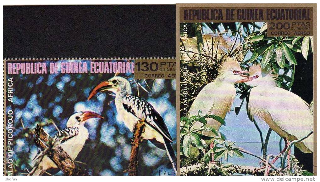 Vögel Aus Afrika 1976 Äqatorial Guinea 986/7,Block 246,247 Plus 246I,247I O 22€ Mit Gold WWF Bird Bloc Sheet From Africa - Guinée Equatoriale