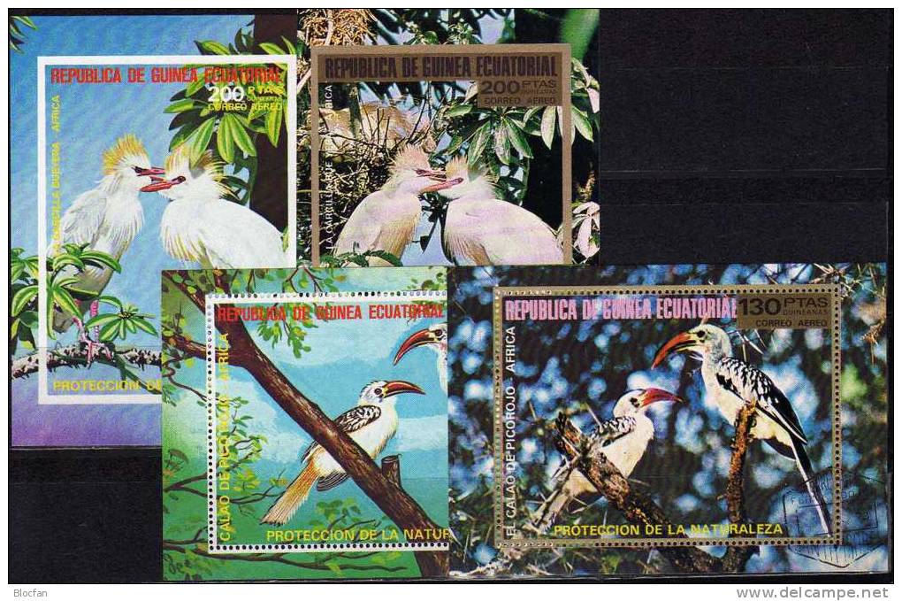 Vögel Aus Afrika 1976 Äqatorial Guinea 986/7,Block 246,247 Plus 246I,247I O 22€ Mit Gold WWF Bird Bloc Sheet From Africa - Guinée Equatoriale