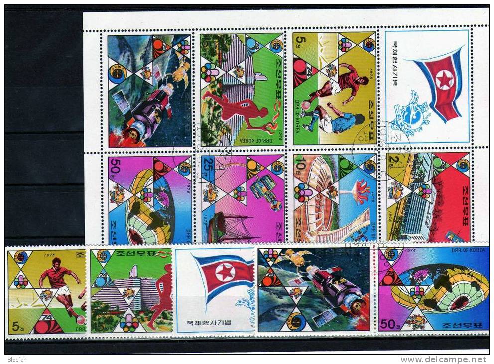 UPU Fußball - WM USA /SU-Raumflug 1976 Korea 1523/9 + Kleinbogen O 14€ Ereignisse Olympic Sport Bloc Sheetlet From Corea - Korea (...-1945)