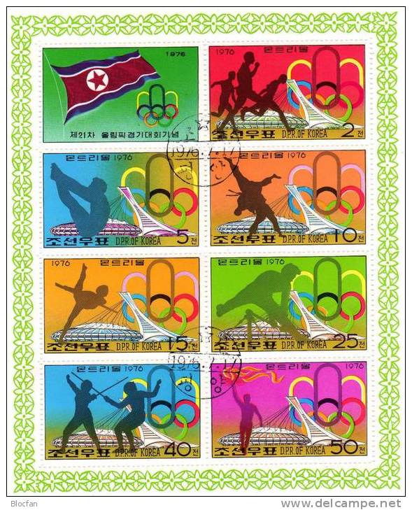 Werbung Für Olympia 1976 Korea 1508/4, 2x4-Block Plus Kleinbogen O 28€ Olympic Bloc Sport Sheetlet From Corea - Corée Du Nord