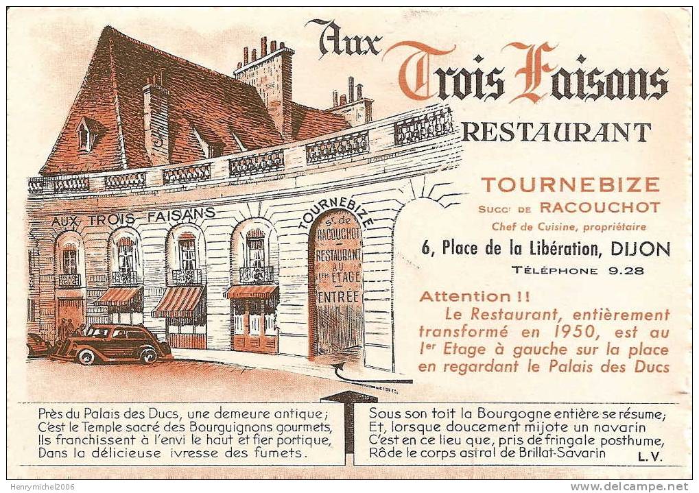 Dijon ( Cote D'or) Restaurant "aux Troix Faisans"  6, Place Dela Libération - Dijon